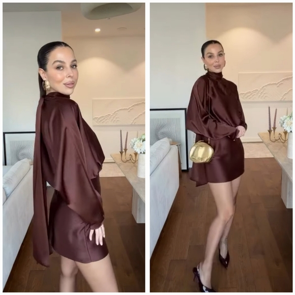 Zara Satin Effect Scarf Dress Brown NWT - Picture 6 of 15